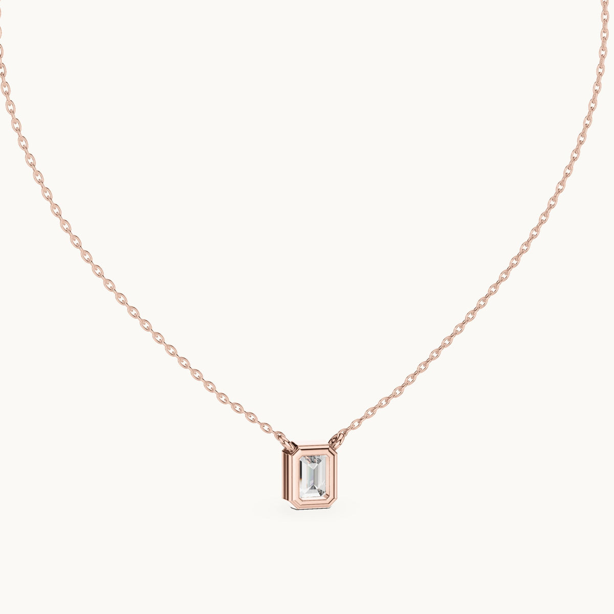 Emerald-cut lab-grown diamond bezel solitaire pendant in rose gold, 1.50 CT TW, view 4