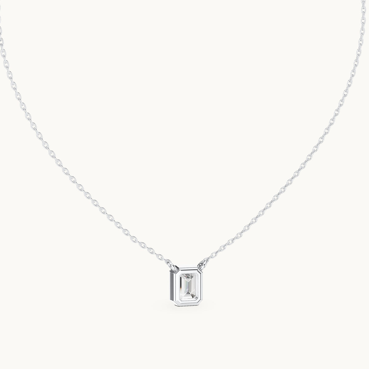 Emerald-cut lab-grown diamond bezel solitaire pendant in white gold, 1.50 CT TW, view 4
