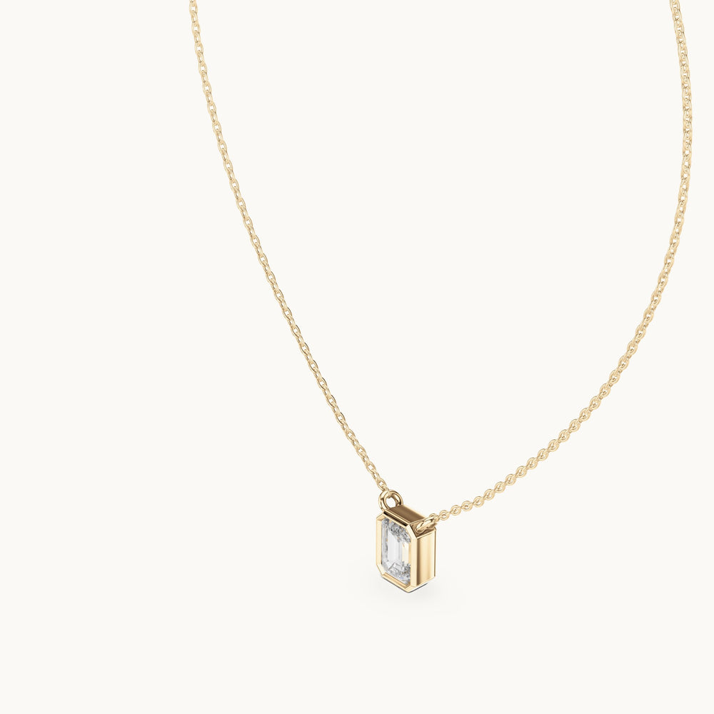 Emerald-cut lab-grown diamond bezel solitaire pendant in yellow gold, 1.50 CT TW, view 2