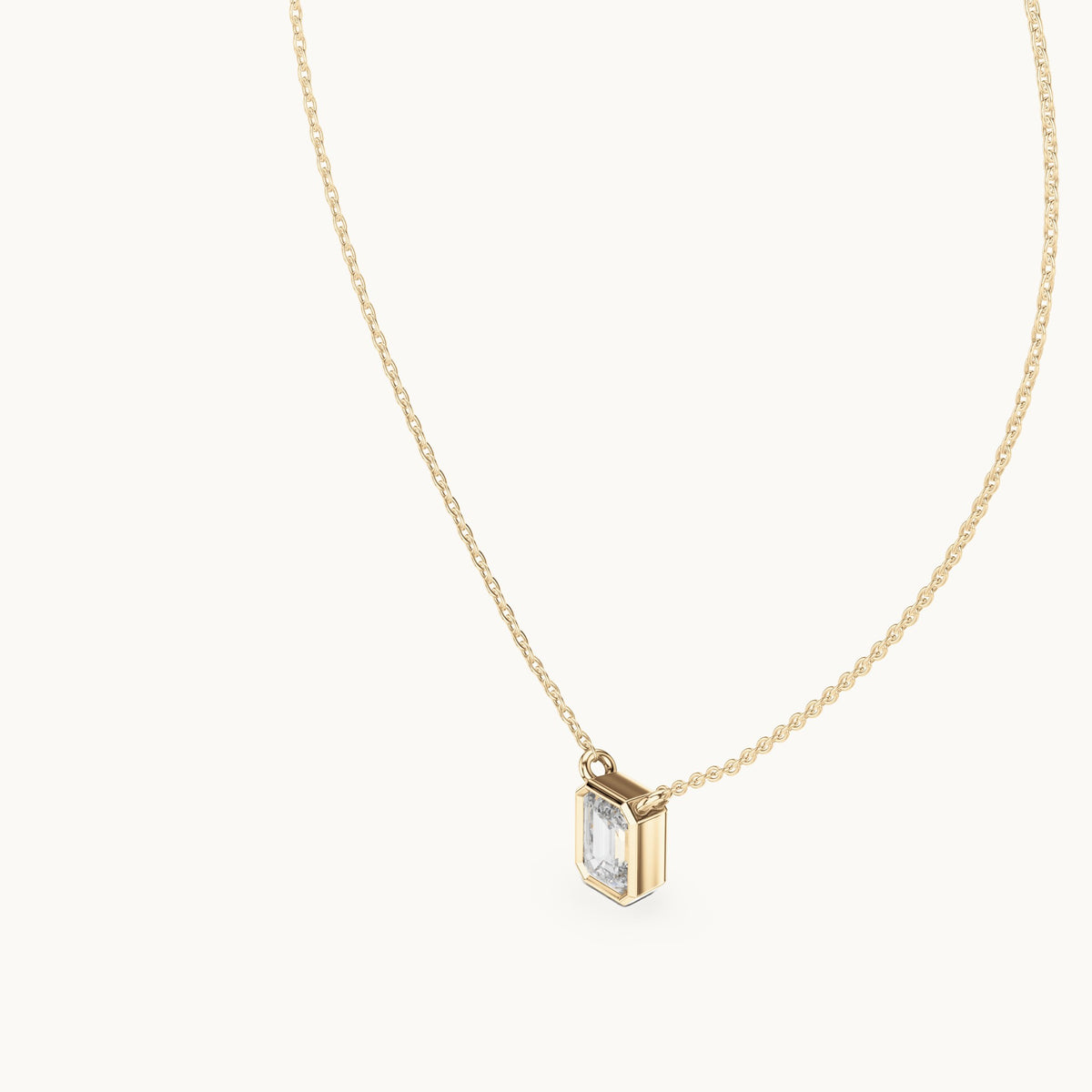 Emerald-cut lab-grown diamond bezel solitaire pendant in yellow gold, 1.50 CT TW, view 2