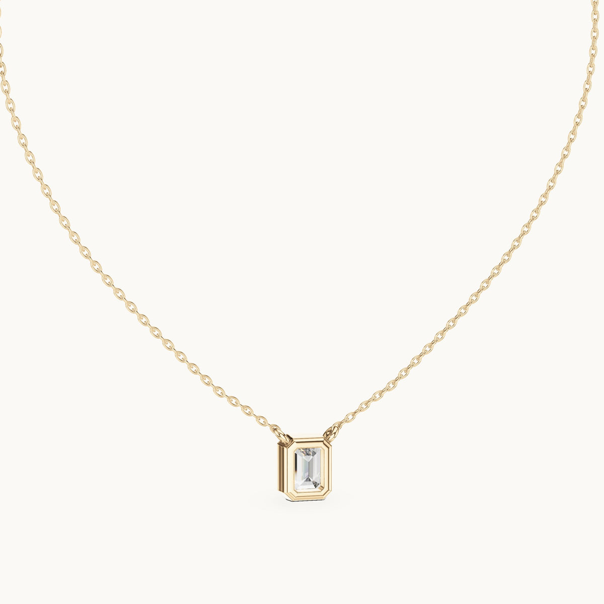 Emerald-cut lab-grown diamond bezel solitaire pendant in yellow gold, 1.50 CT TW, view 4