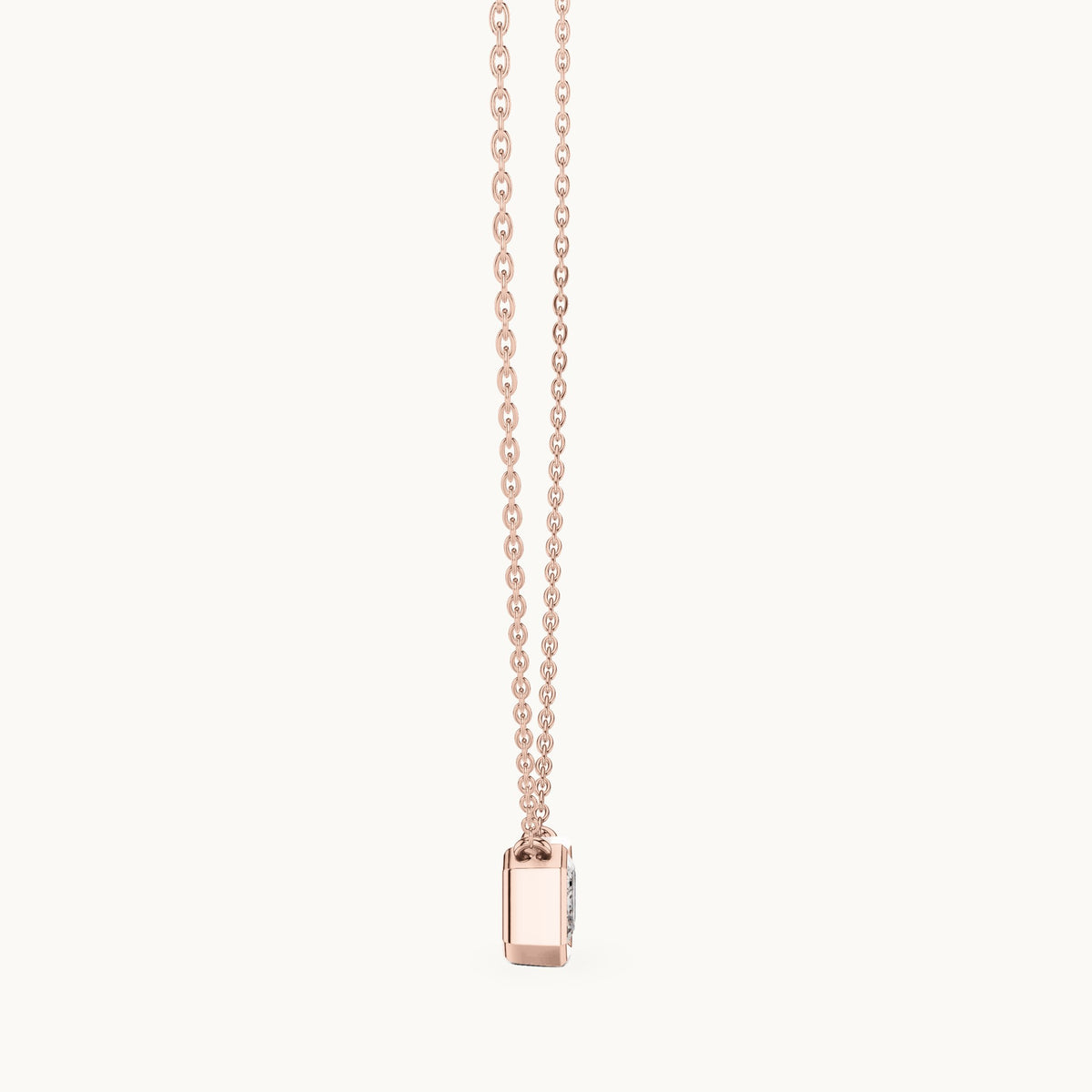 Emerald-cut lab-grown diamond east-west bezel solitaire pendant in rose gold, 2.50 CT TW, view 3