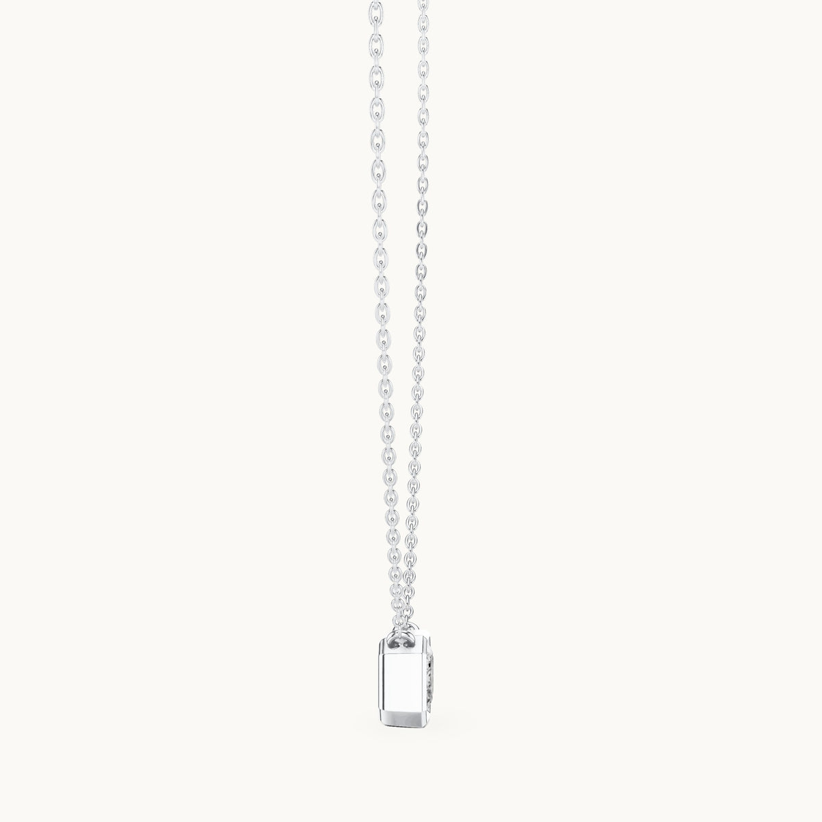 Emerald-cut lab-grown diamond east-west bezel solitaire pendant in white gold, 2.50 CT TW, view 3