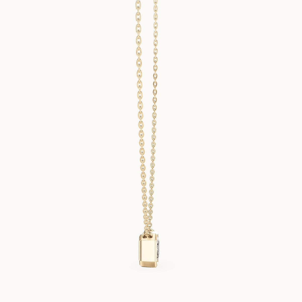 Emerald-cut lab-grown diamond east-west bezel solitaire pendant in yellow gold, 2.50 CT TW, view 3