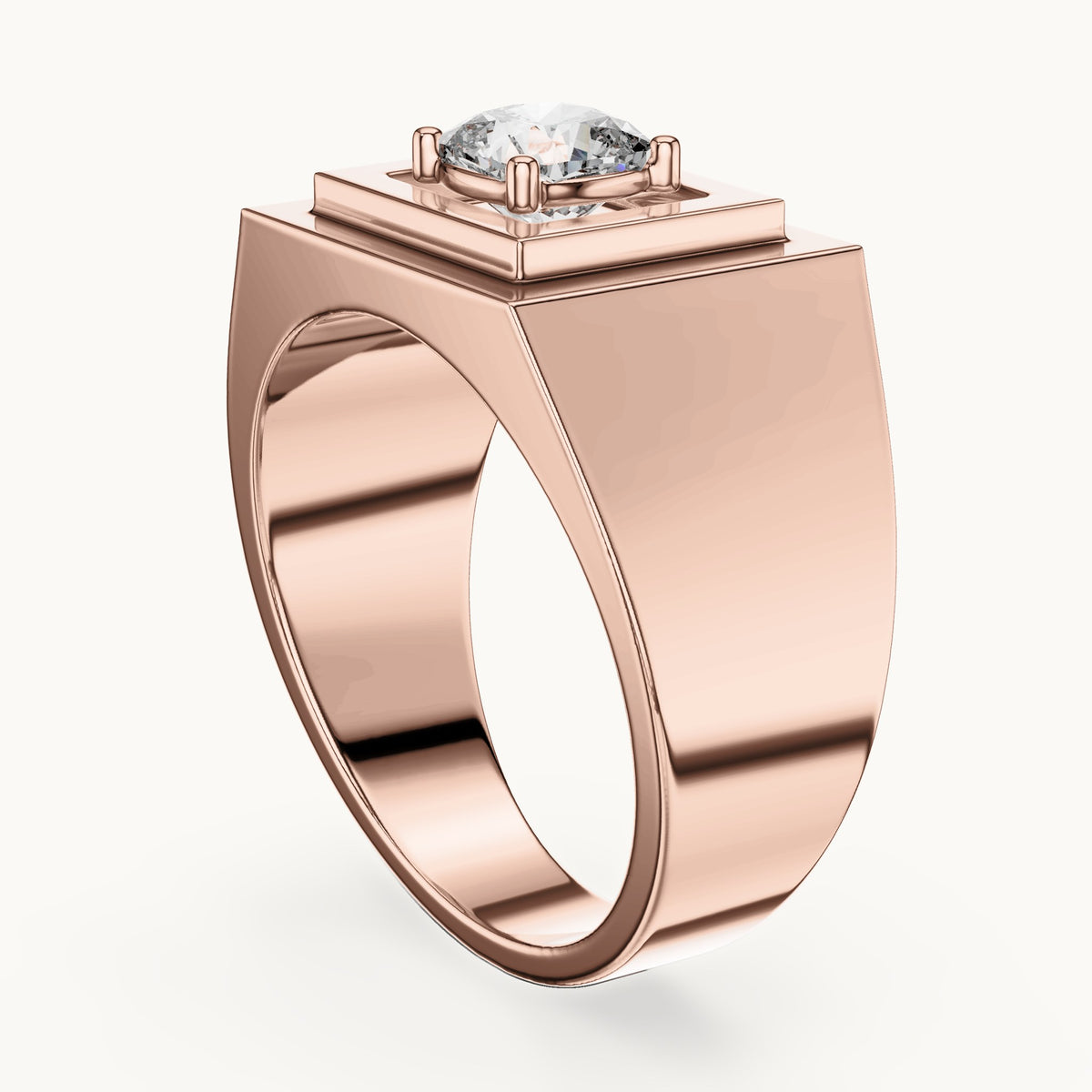 Cushion-cut lab-grown diamond men's signet ring in rose gold, 0.85 CT TW, view 1