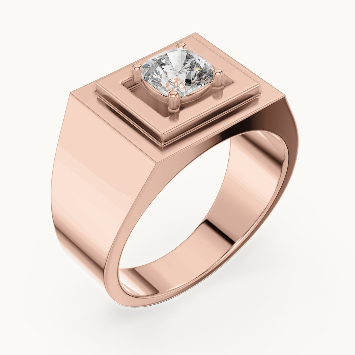 Cushion-cut lab-grown diamond men's signet ring in rose gold, 0.85 CT TW, view 2