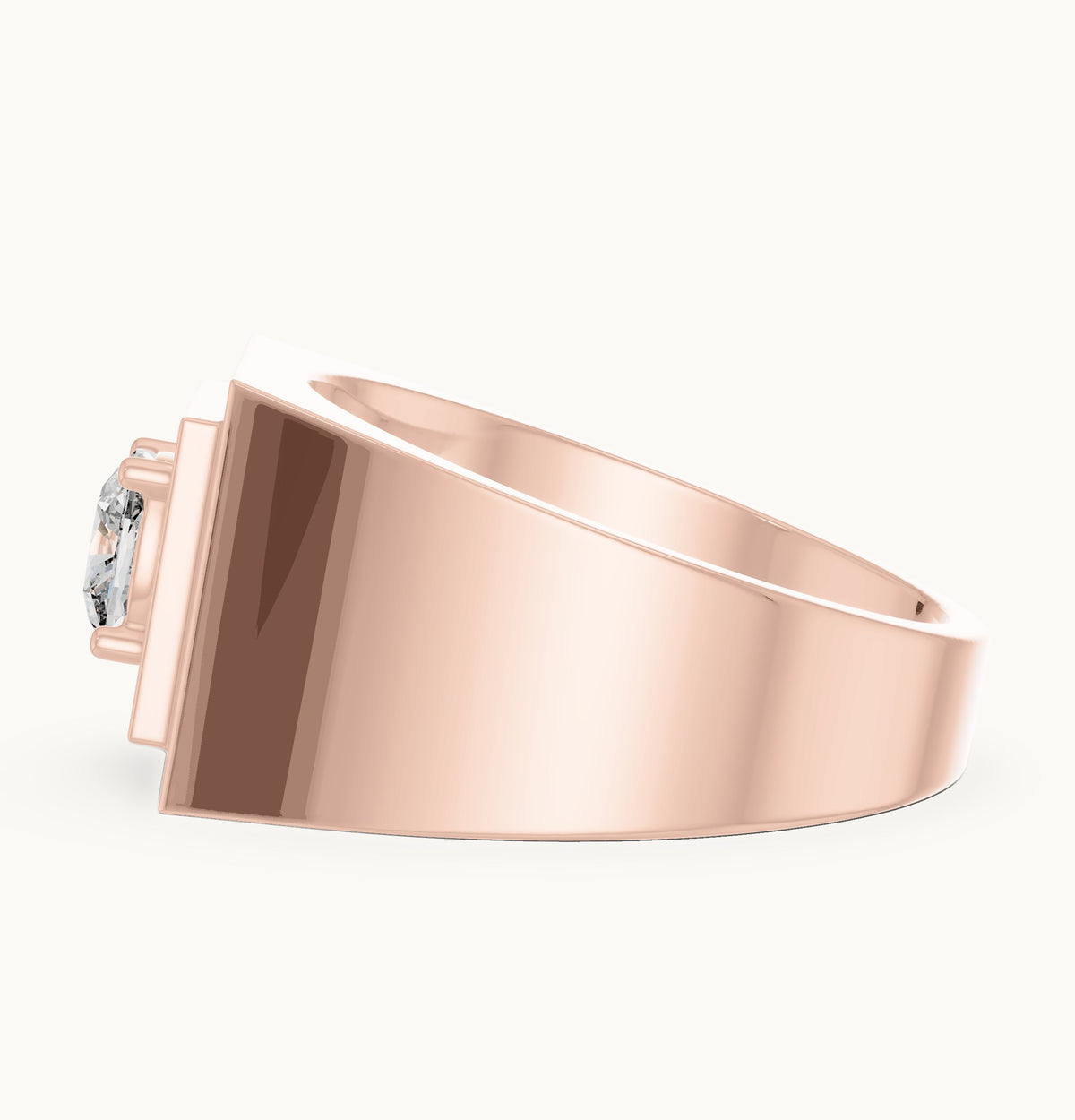 Cushion-cut lab-grown diamond men's signet ring in rose gold, 0.85 CT TW, view 3