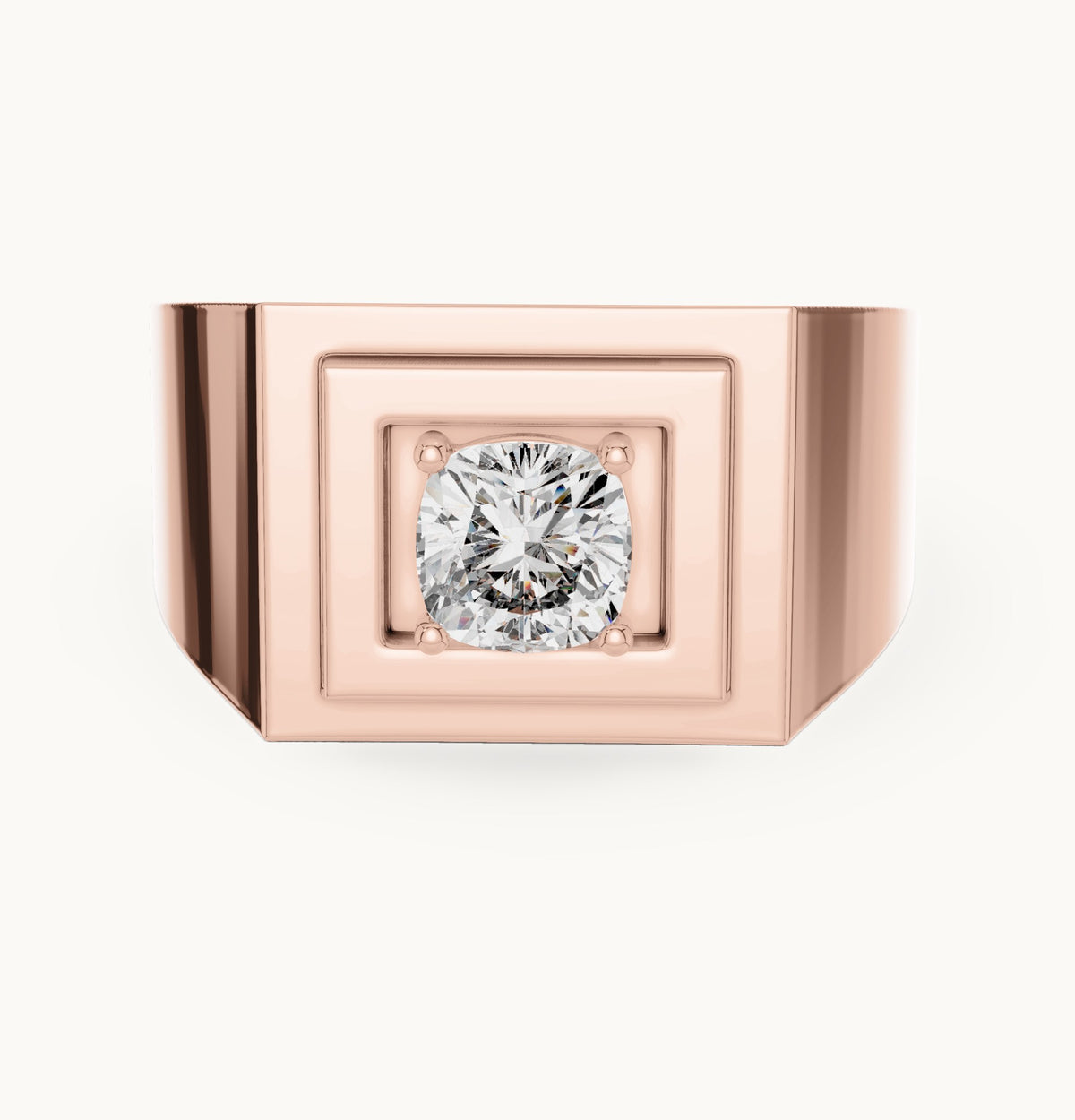 Cushion-cut lab-grown diamond men's signet ring in rose gold, 0.85 CT TW, view 4
