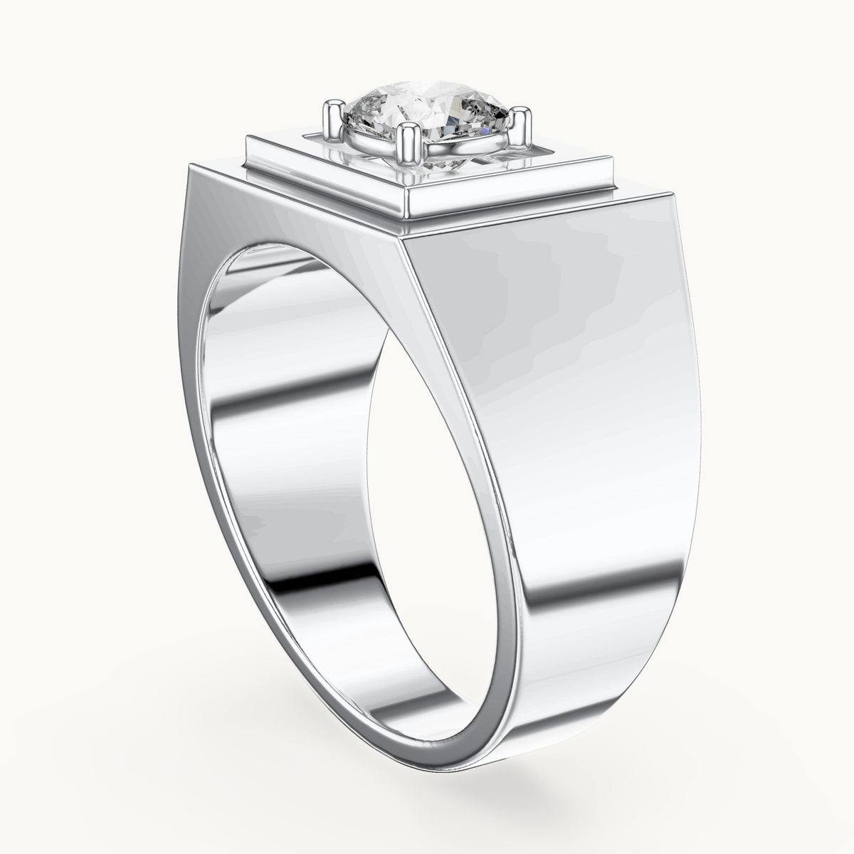 Cushion-cut lab-grown diamond men's signet ring in white gold, 0.85 CT TW, view 1