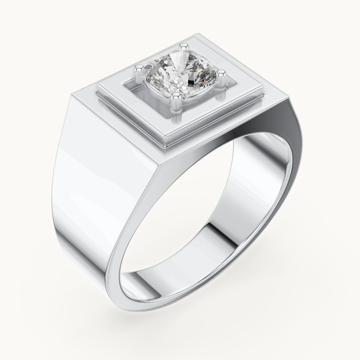 Cushion-cut lab-grown diamond men's signet ring in white gold, 0.85 CT TW, view 2