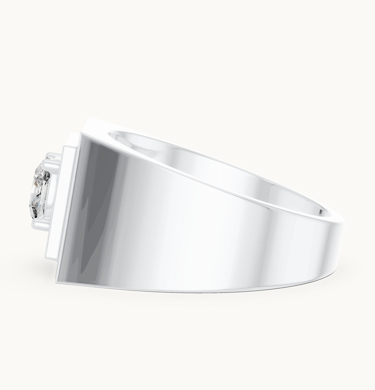 Cushion-cut lab-grown diamond men's signet ring in white gold, 0.85 CT TW, view 3