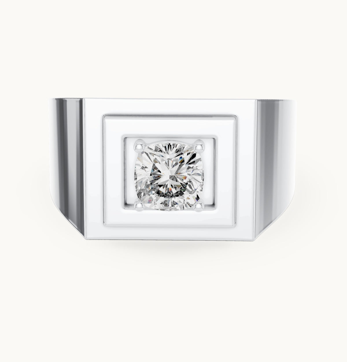 Cushion-cut lab-grown diamond men's signet ring in white gold, 0.85 CT TW, view 4