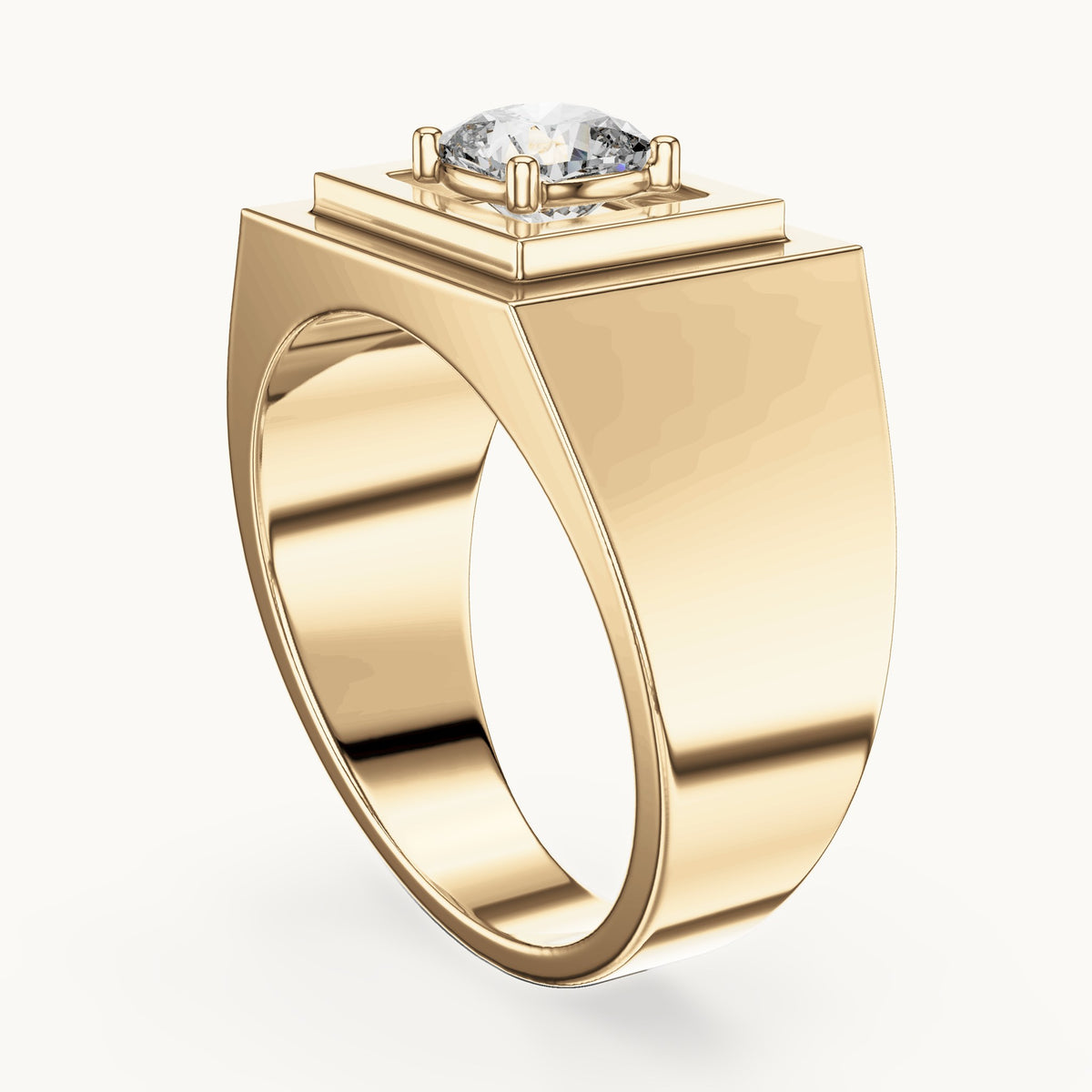 Cushion-cut lab-grown diamond men's signet ring in yellow gold, 0.85 CT TW, view 1