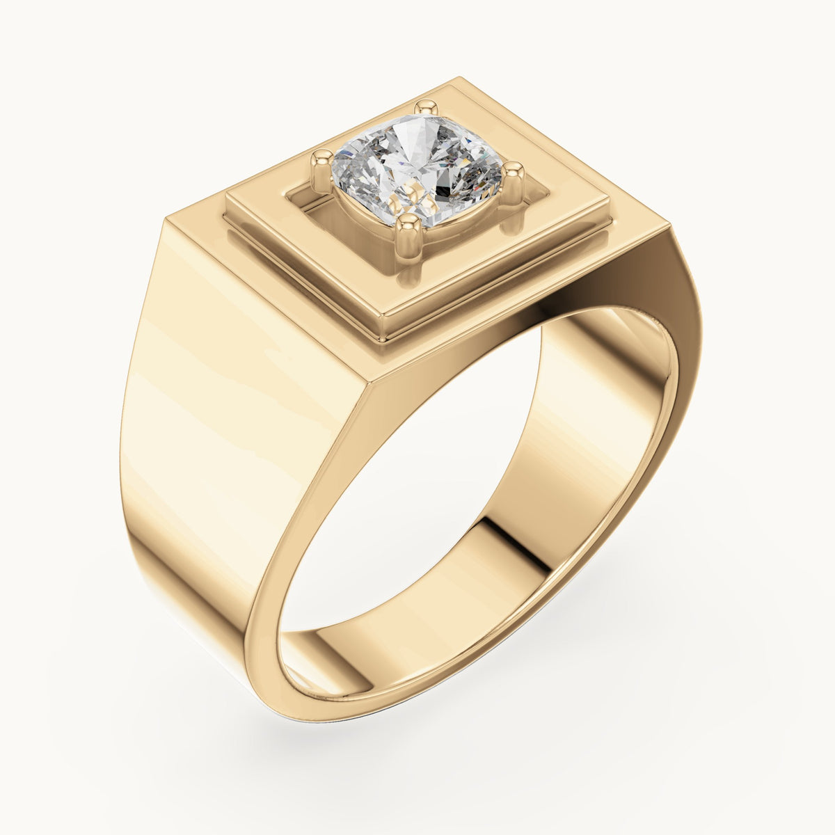 Cushion-cut lab-grown diamond men's signet ring in yellow gold, 0.85 CT TW, view 2