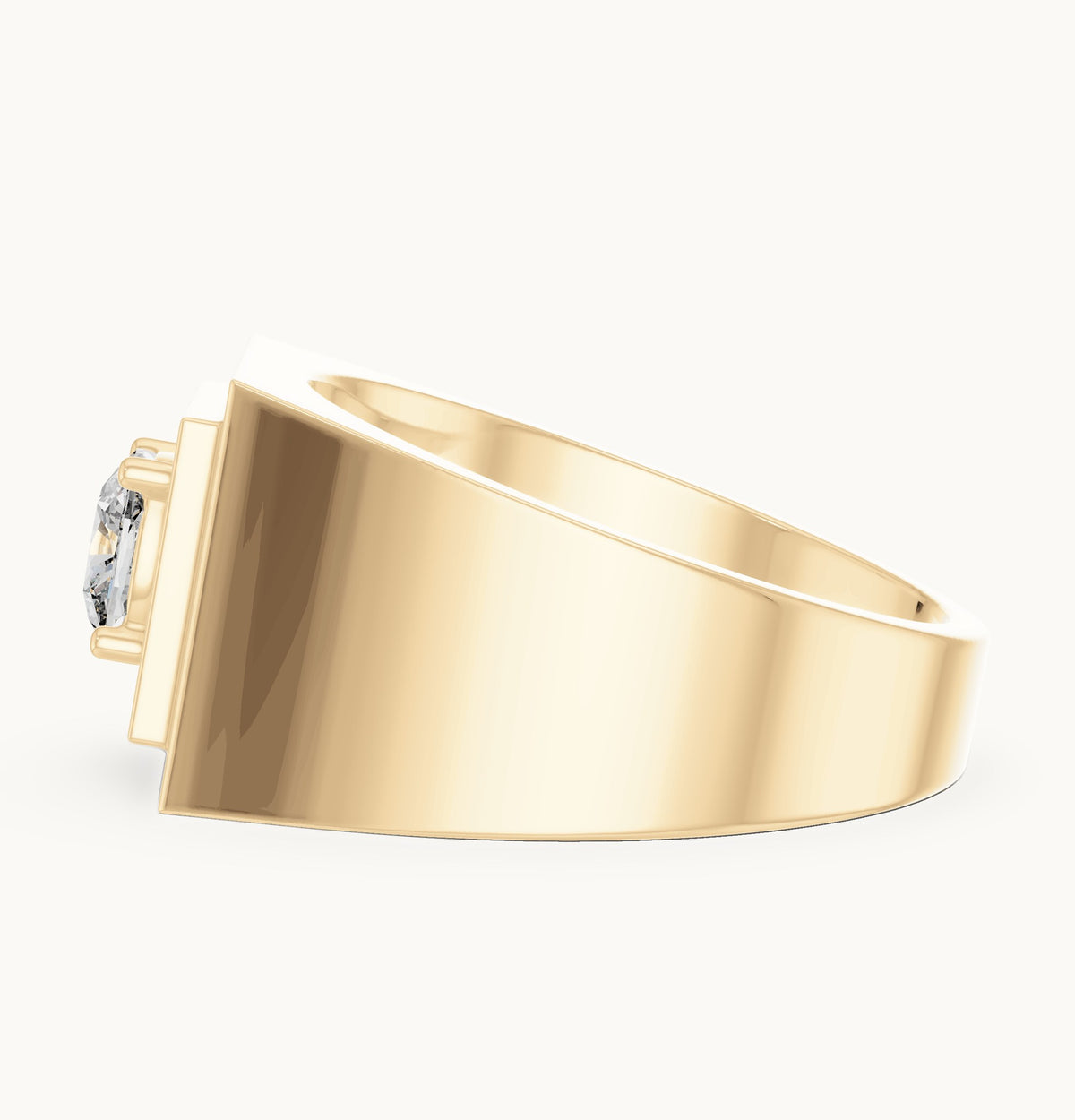 Cushion-cut lab-grown diamond men's signet ring in yellow gold, 0.85 CT TW, view 3