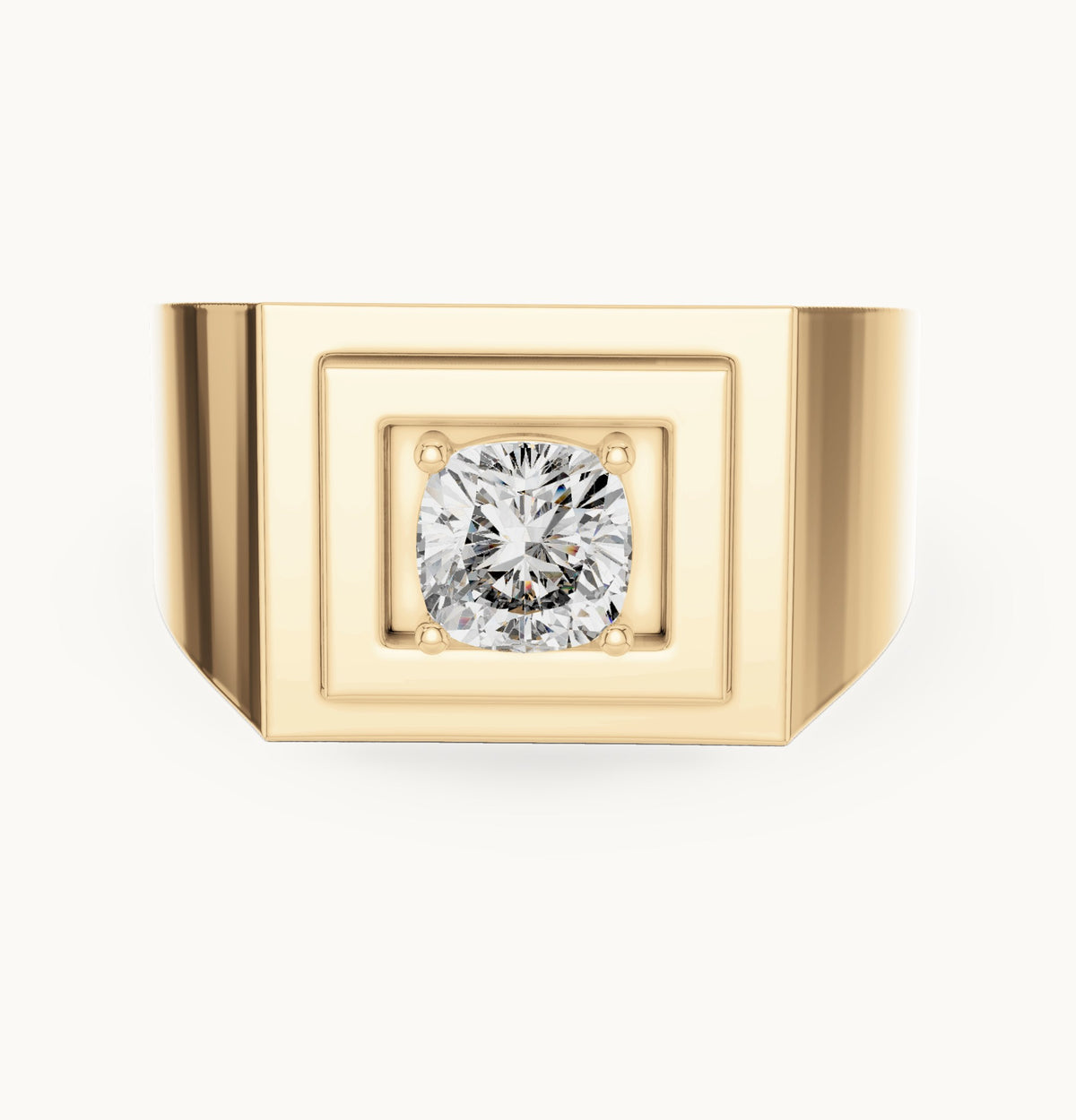 Cushion-cut lab-grown diamond men's signet ring in yellow gold, 0.85 CT TW, view 4