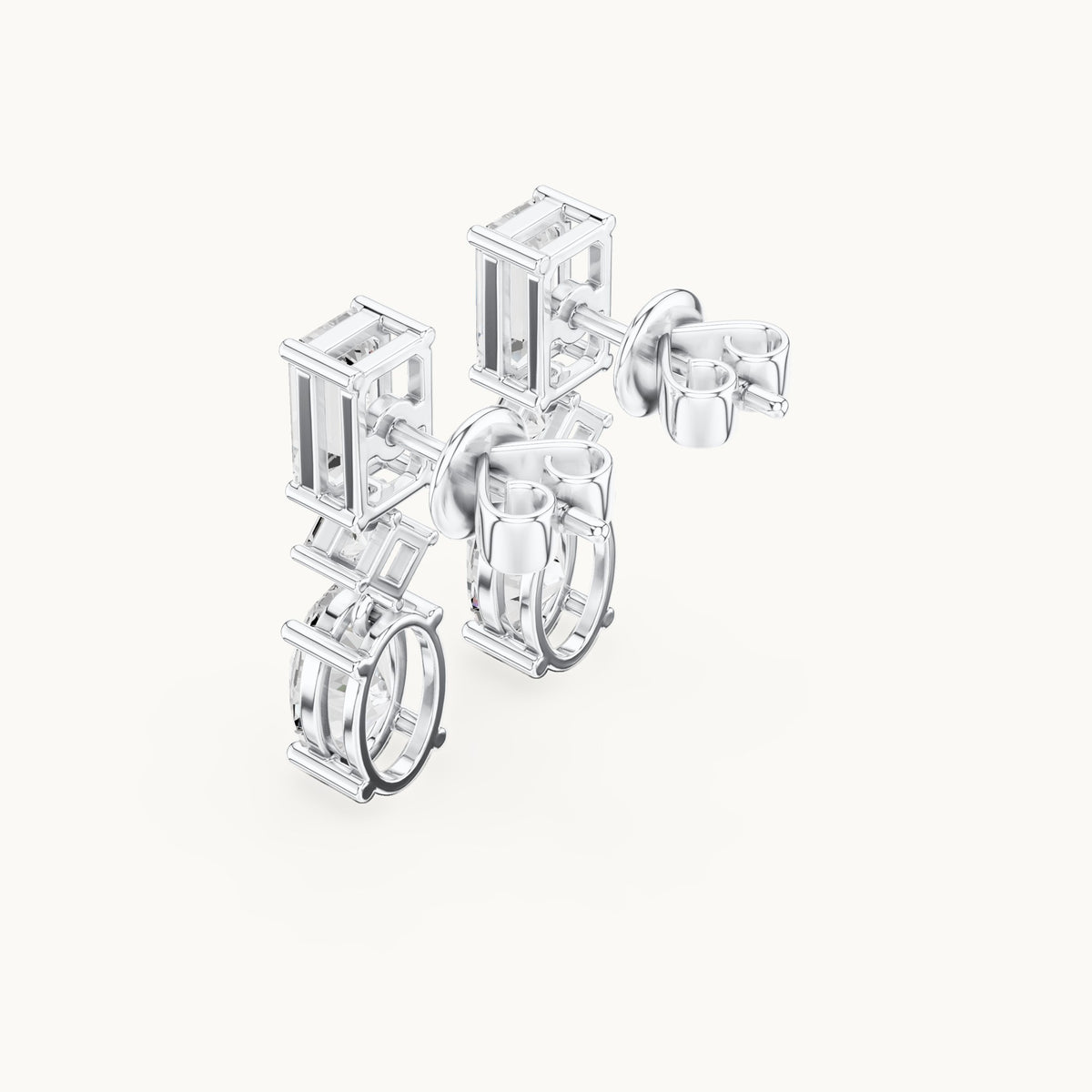 Oval, emerald-cut and princess-cut lab-grown diamond linear drop earrings in white gold, 3.12 CT TW, view 2