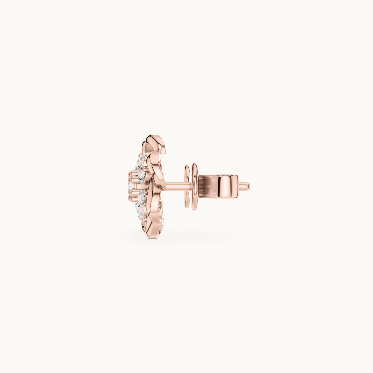 Round lab-grown diamond flower stud earrings in 14K rose gold, 0.39 CT TW, view 3