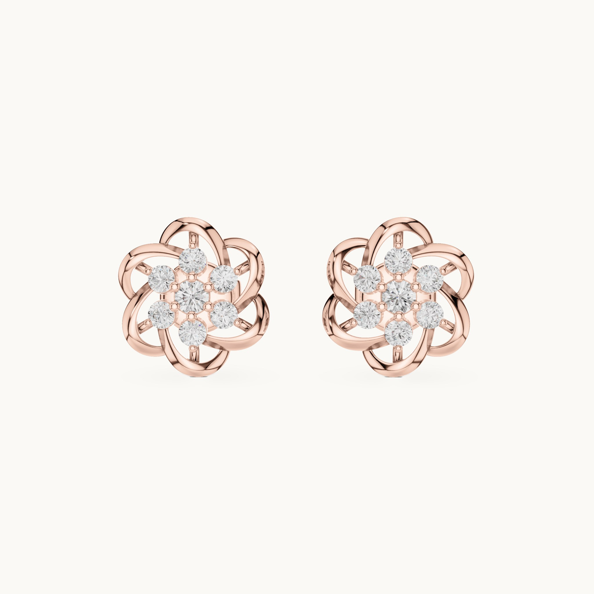 Round lab-grown diamond flower stud earrings in 14K rose gold, 0.39 CT TW, view 4