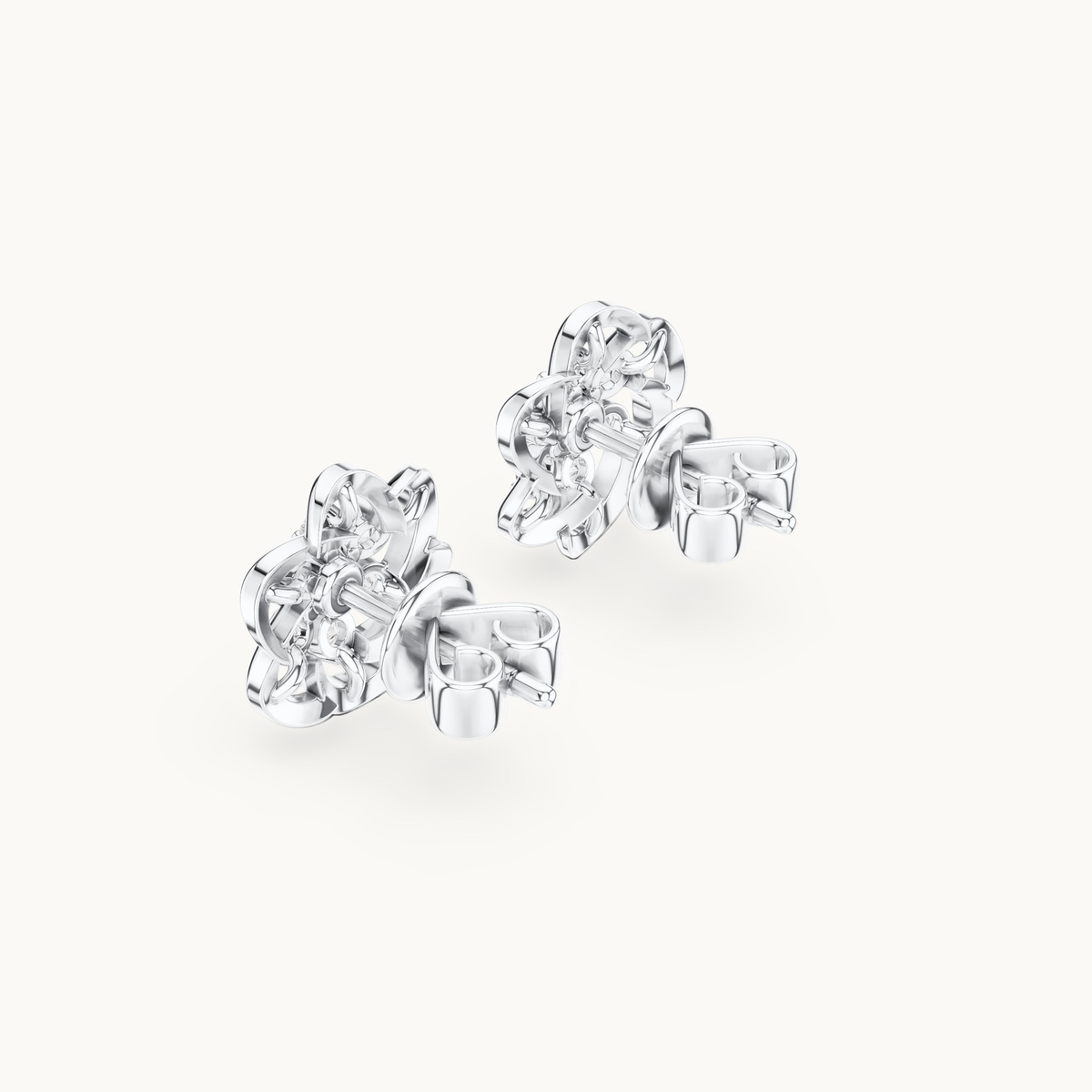 Round lab-grown diamond flower stud earrings in 14K white gold, 0.39 CT TW, view 2