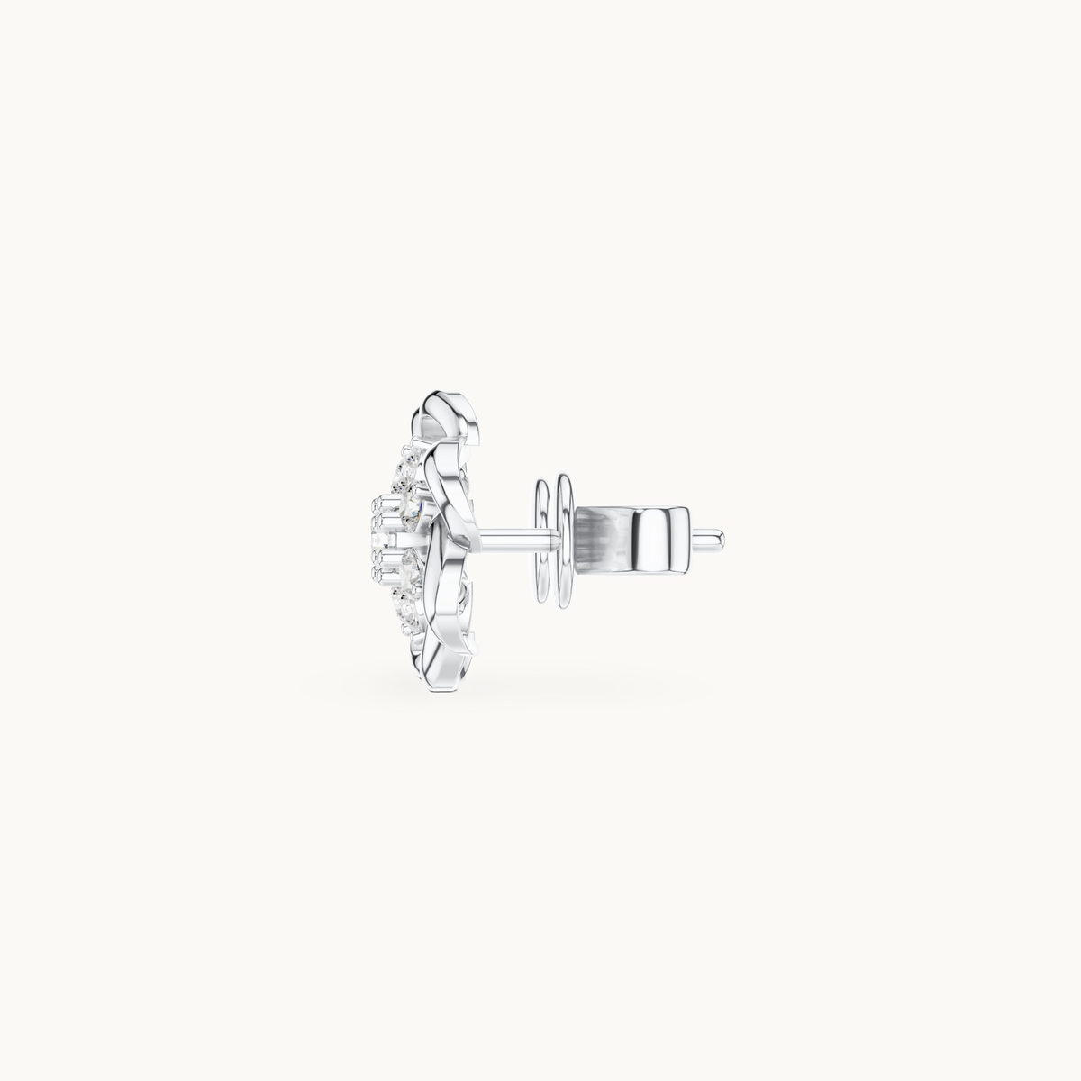 Round lab-grown diamond flower stud earrings in 14K white gold, 0.39 CT TW, view 3