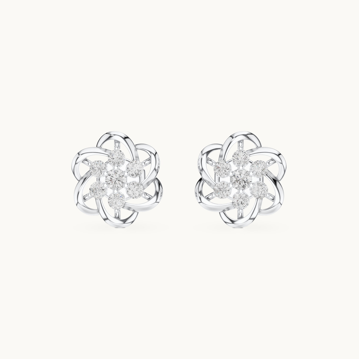 Round lab-grown diamond flower stud earrings in 14K white gold, 0.39 CT TW, view 4