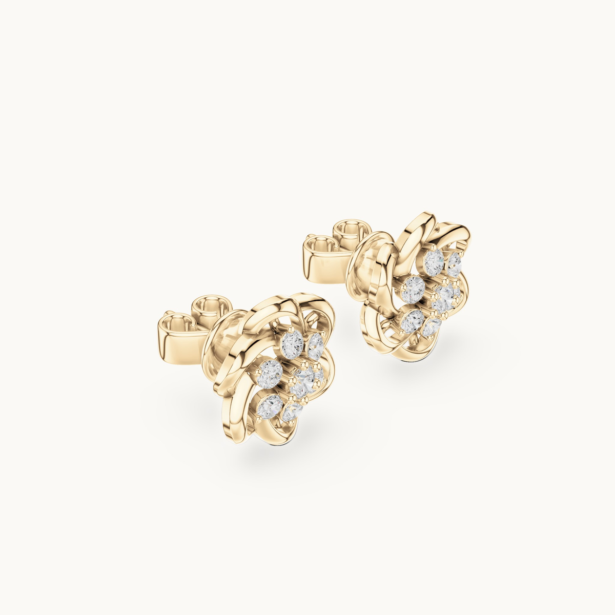 Round lab-grown diamond flower stud earrings in 14K yellow gold, 0.39 CT TW, view 1
