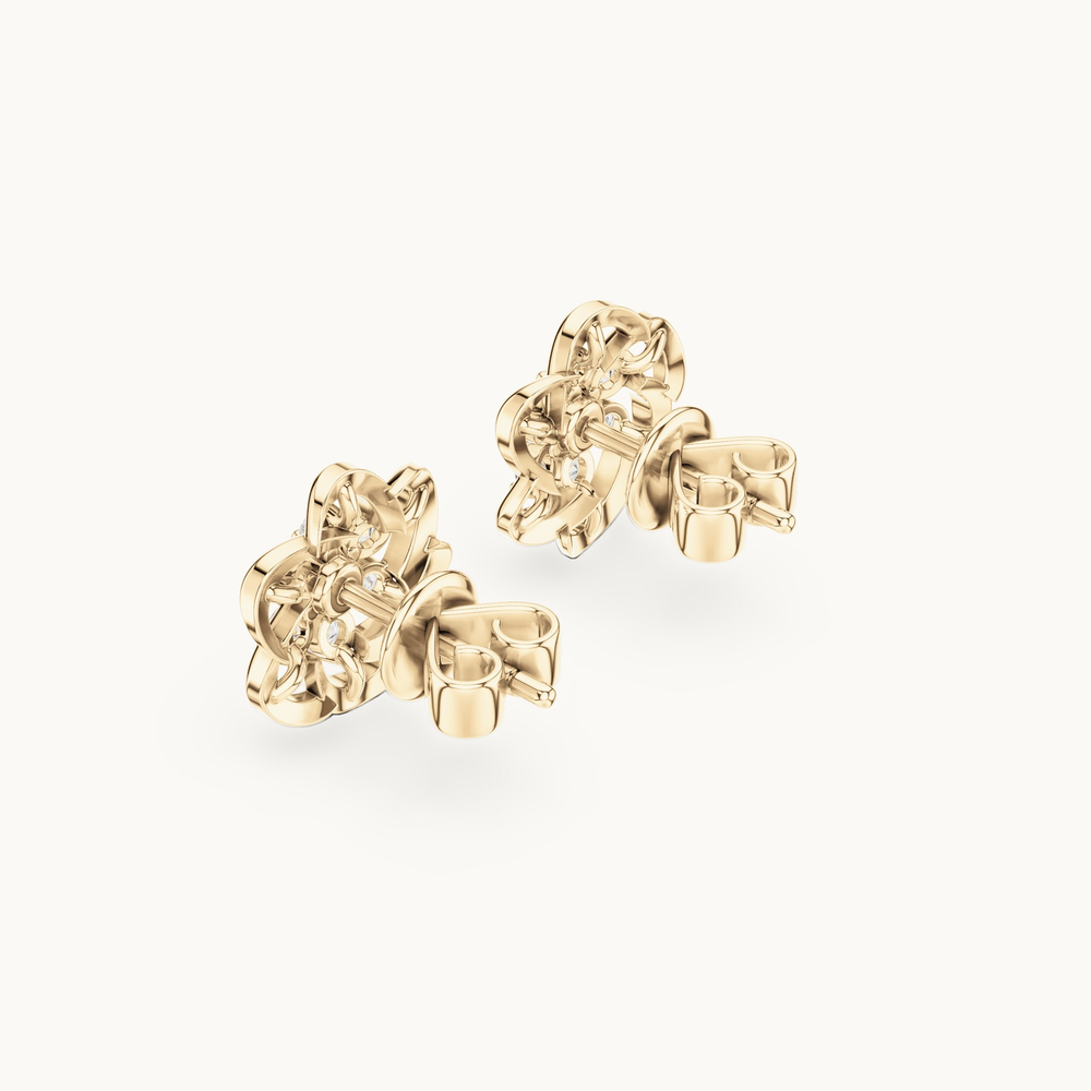 Round lab-grown diamond flower stud earrings in 14K yellow gold, 0.39 CT TW, view 2