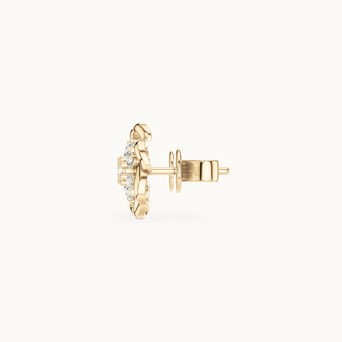 Round lab-grown diamond flower stud earrings in 14K yellow gold, 0.39 CT TW, view 3
