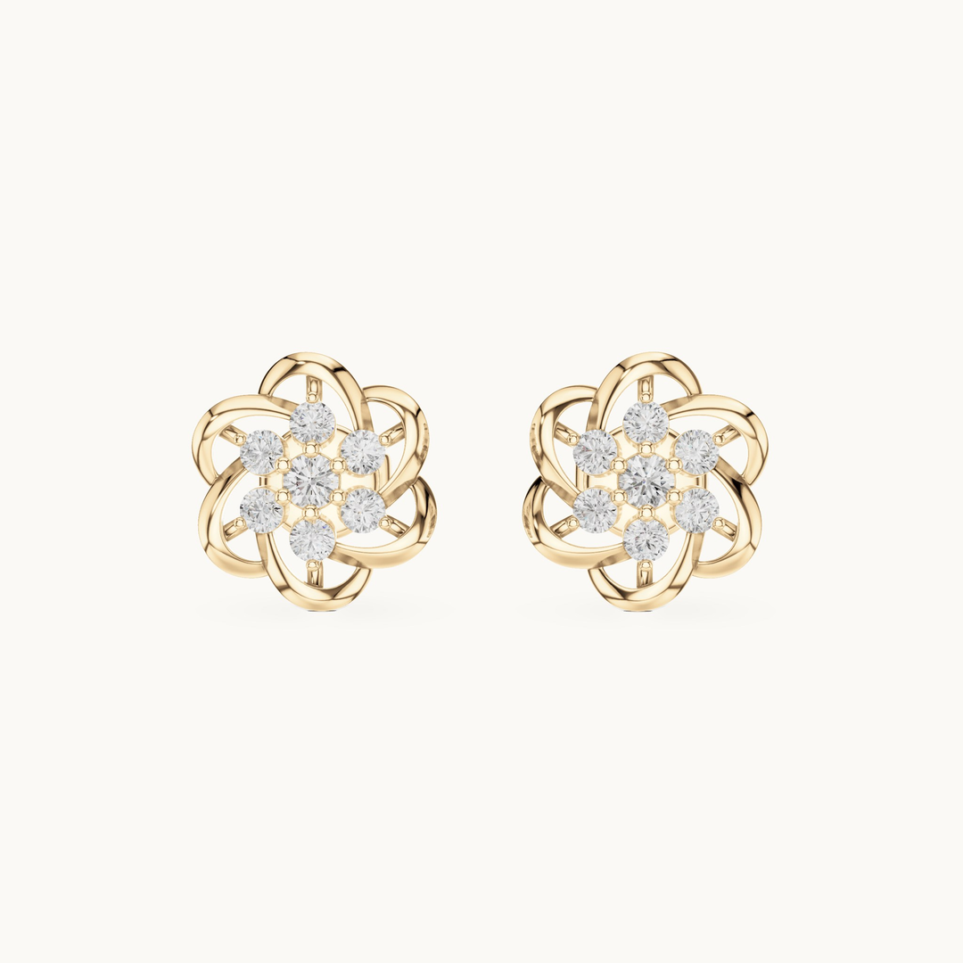 Round lab-grown diamond flower stud earrings in 14K yellow gold, 0.39 CT TW, view 4