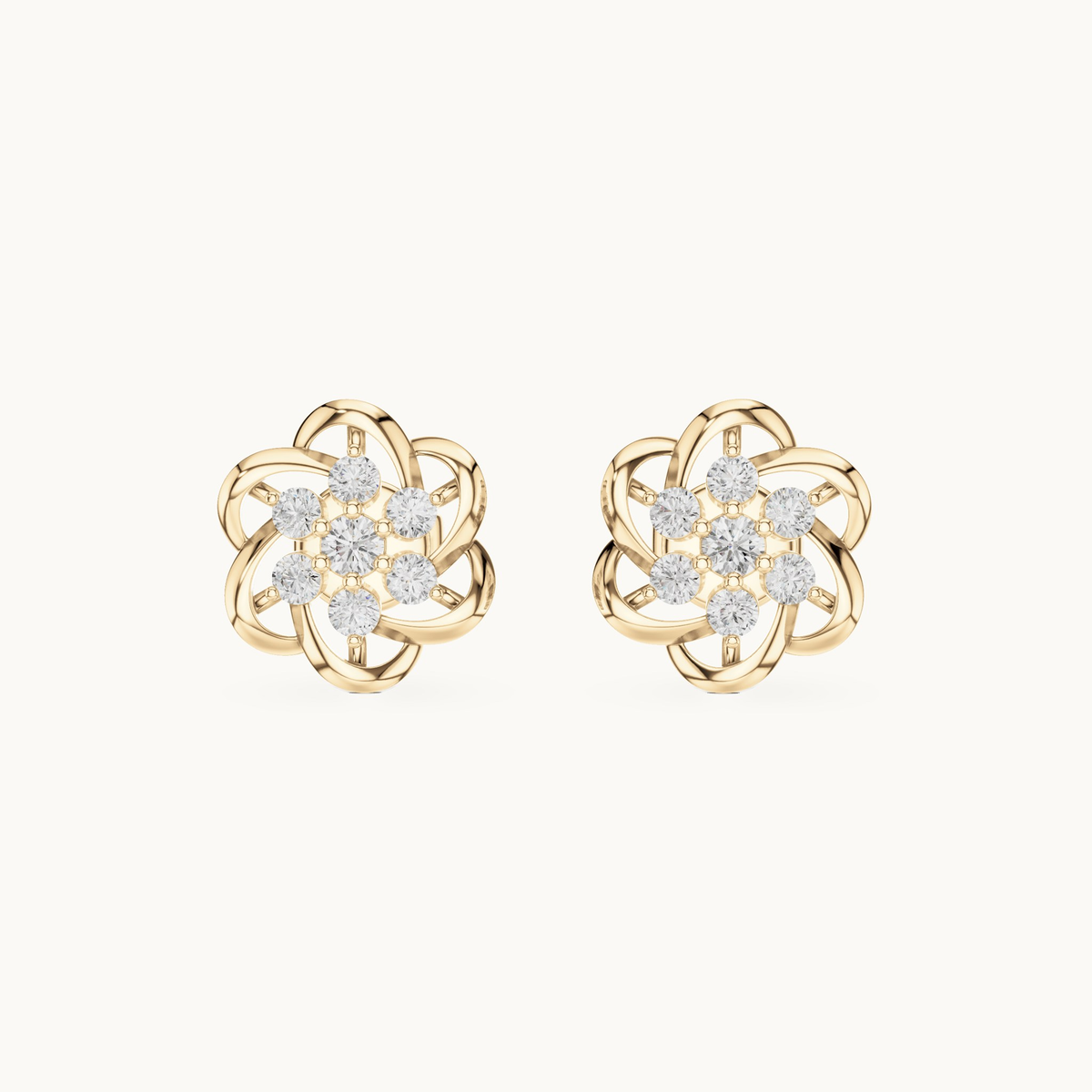 Round lab-grown diamond flower stud earrings in 14K yellow gold, 0.39 CT TW, view 4