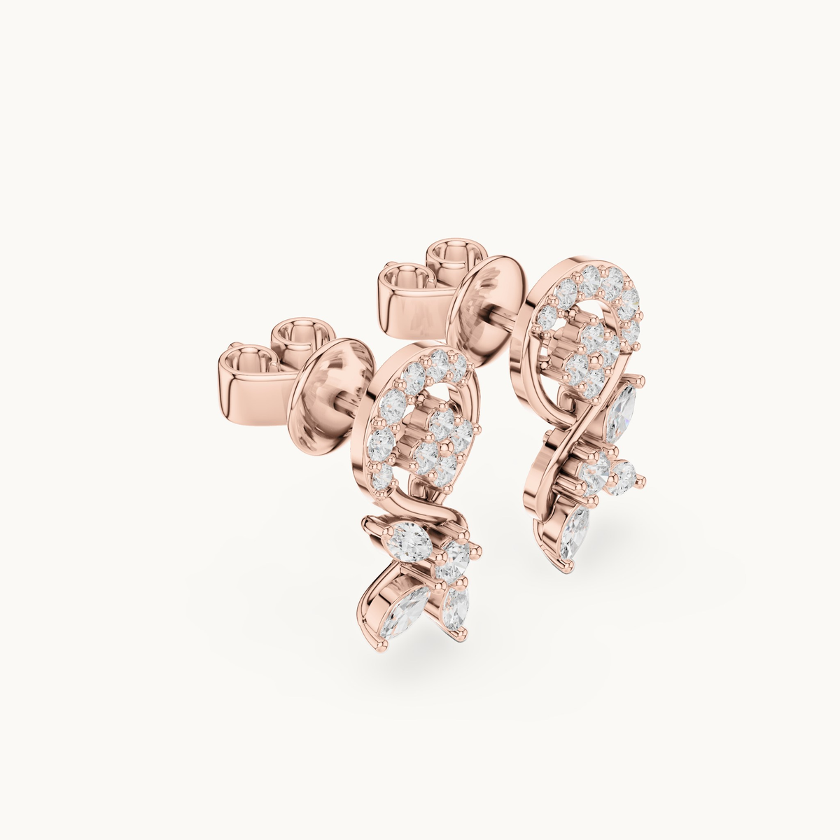 Round and marquise lab-grown diamond swirl stud earrings in rose gold, 0.40 CT TW, view 1