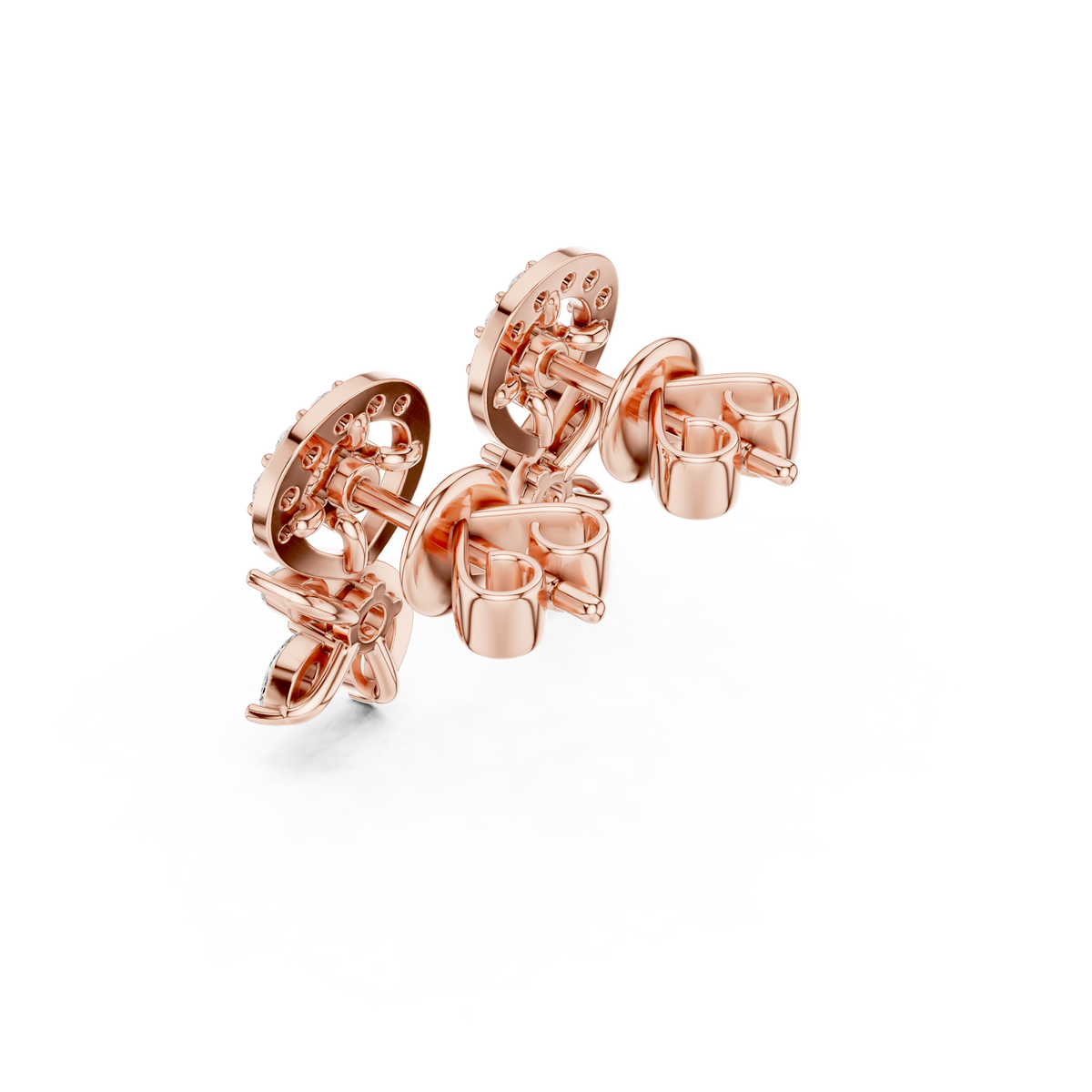 Round and marquise lab-grown diamond swirl stud earrings in rose gold, 0.40 CT TW, view 2