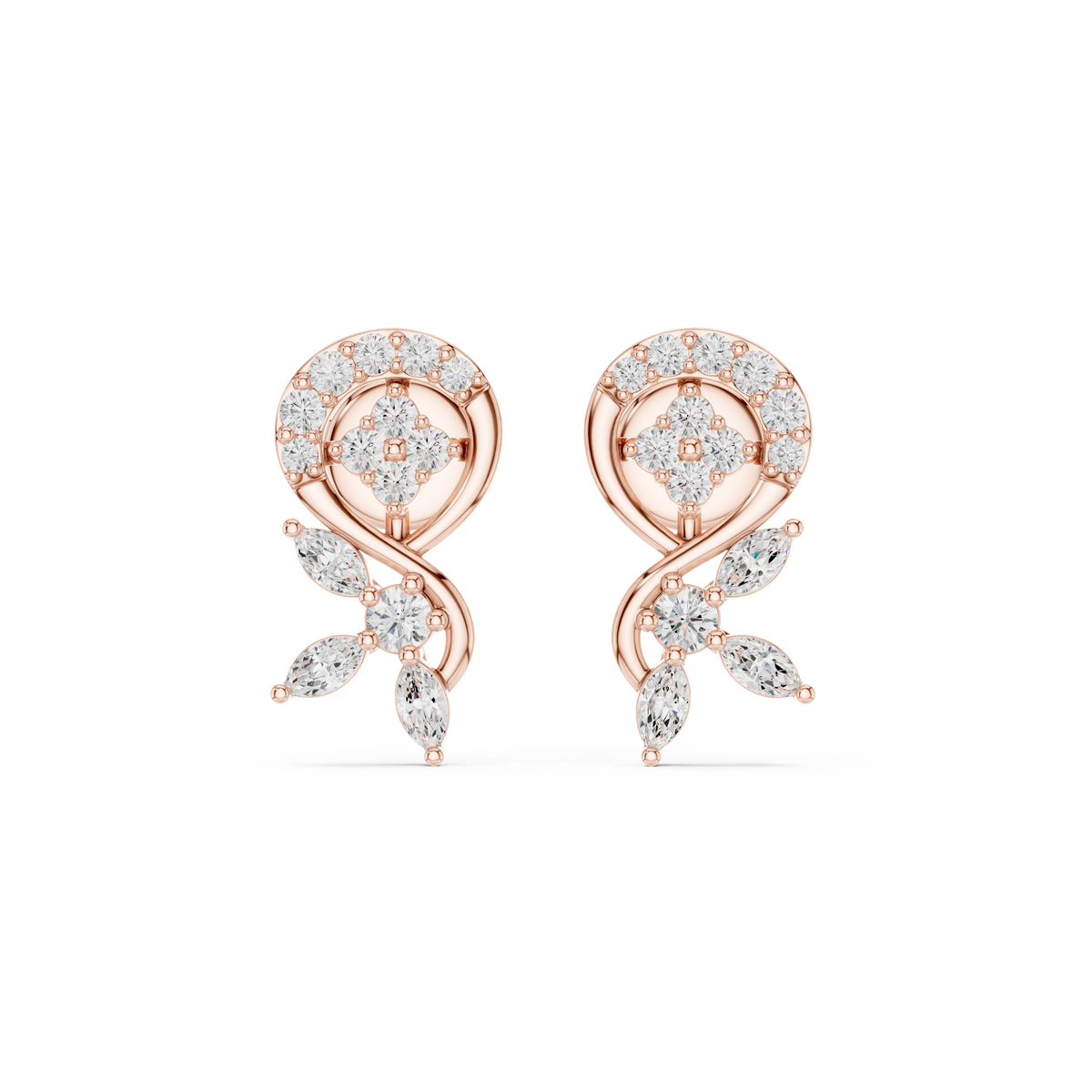 Round and marquise lab-grown diamond swirl stud earrings in rose gold, 0.40 CT TW, view 4