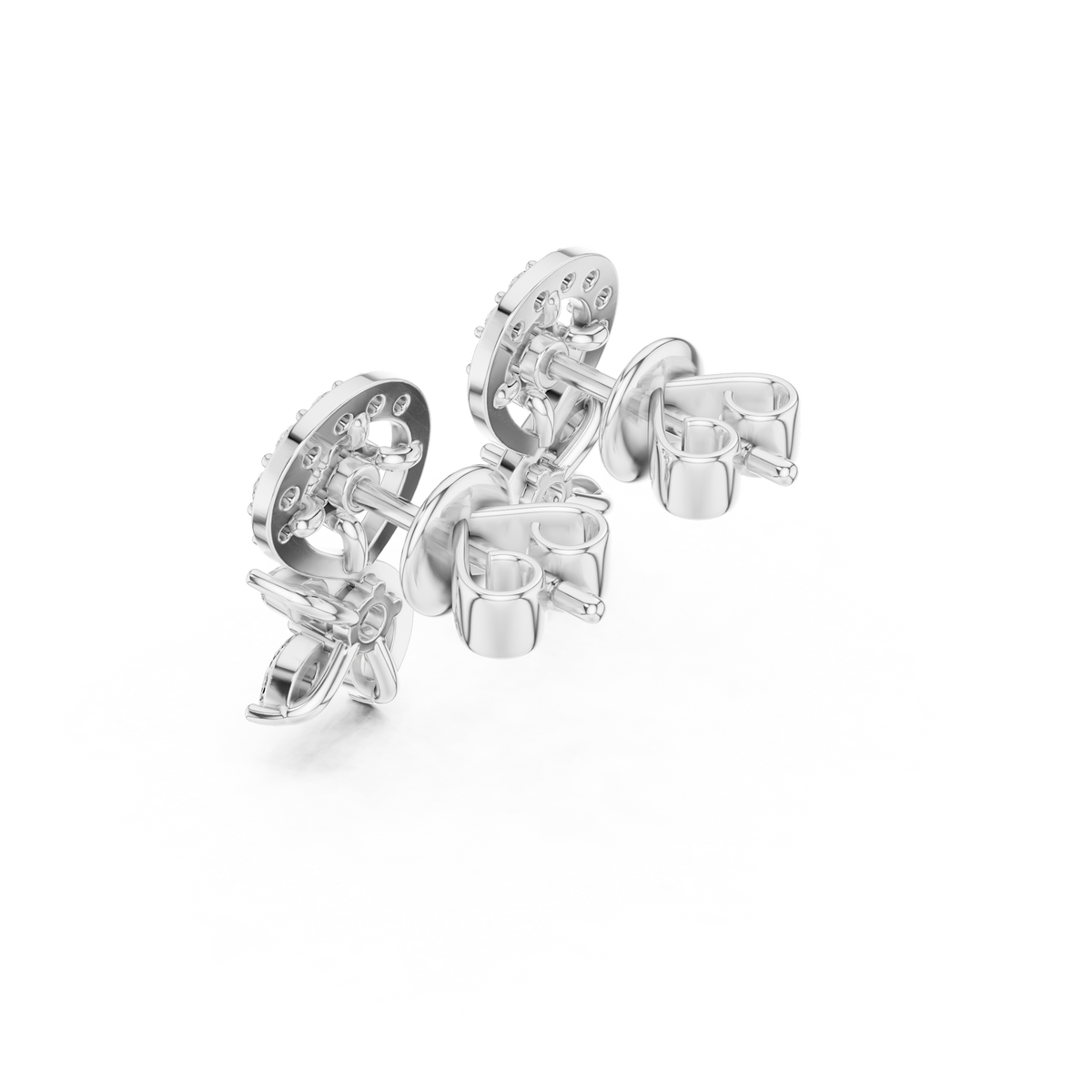 Round and marquise lab-grown diamond swirl stud earrings in white gold, 0.40 CT TW, view 2