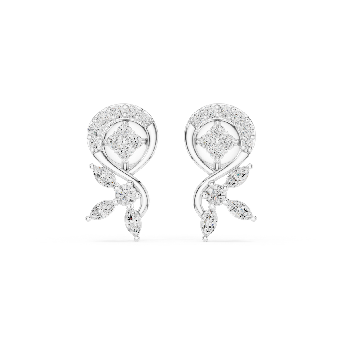 Round and marquise lab-grown diamond swirl stud earrings in white gold, 0.40 CT TW, view 4