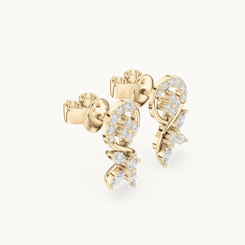 Round and marquise lab-grown diamond swirl stud earrings in 14K yellow gold, 0.40 CT TW, view 1