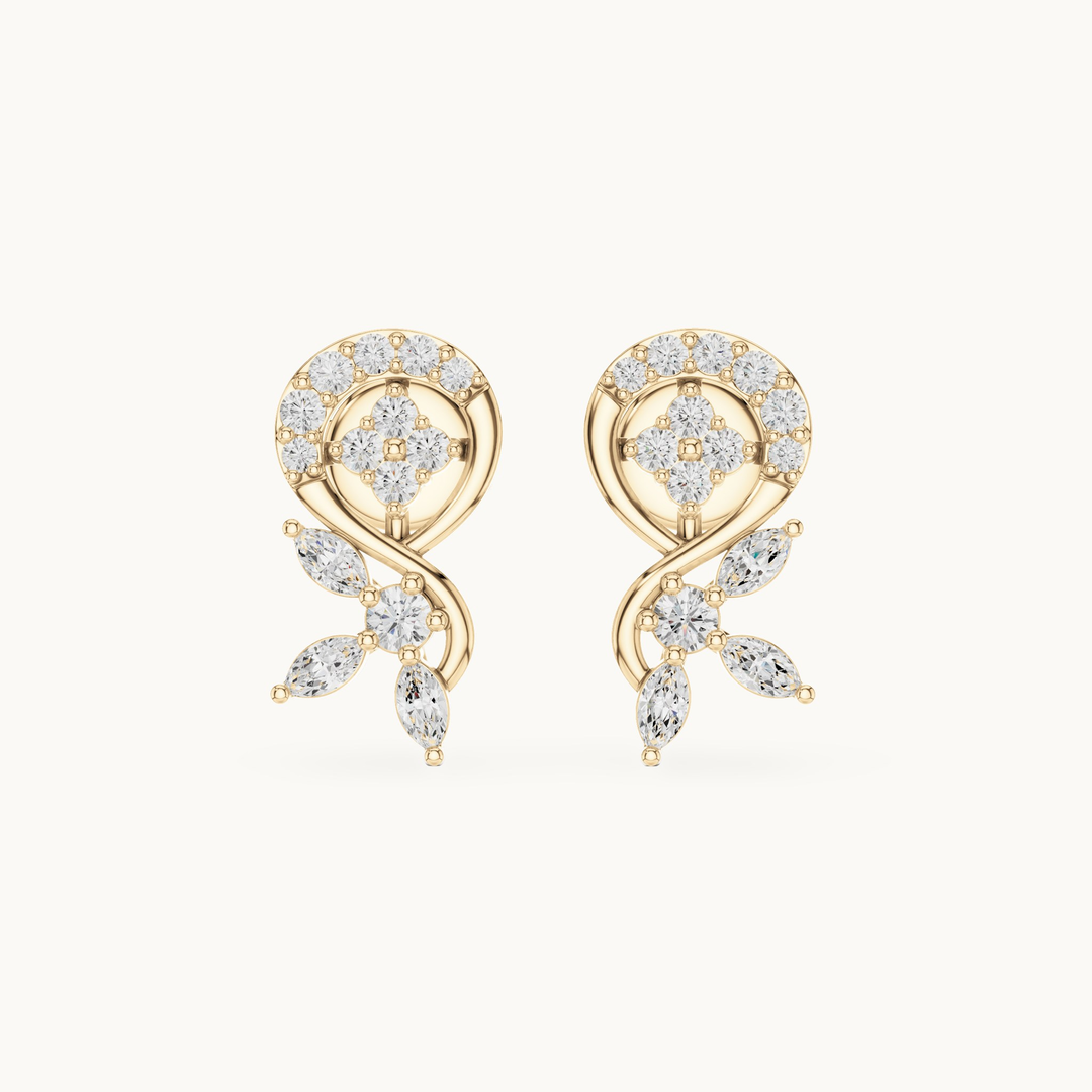 Round and marquise lab-grown diamond swirl stud earrings in 14K yellow gold, 0.40 CT TW, view 4
