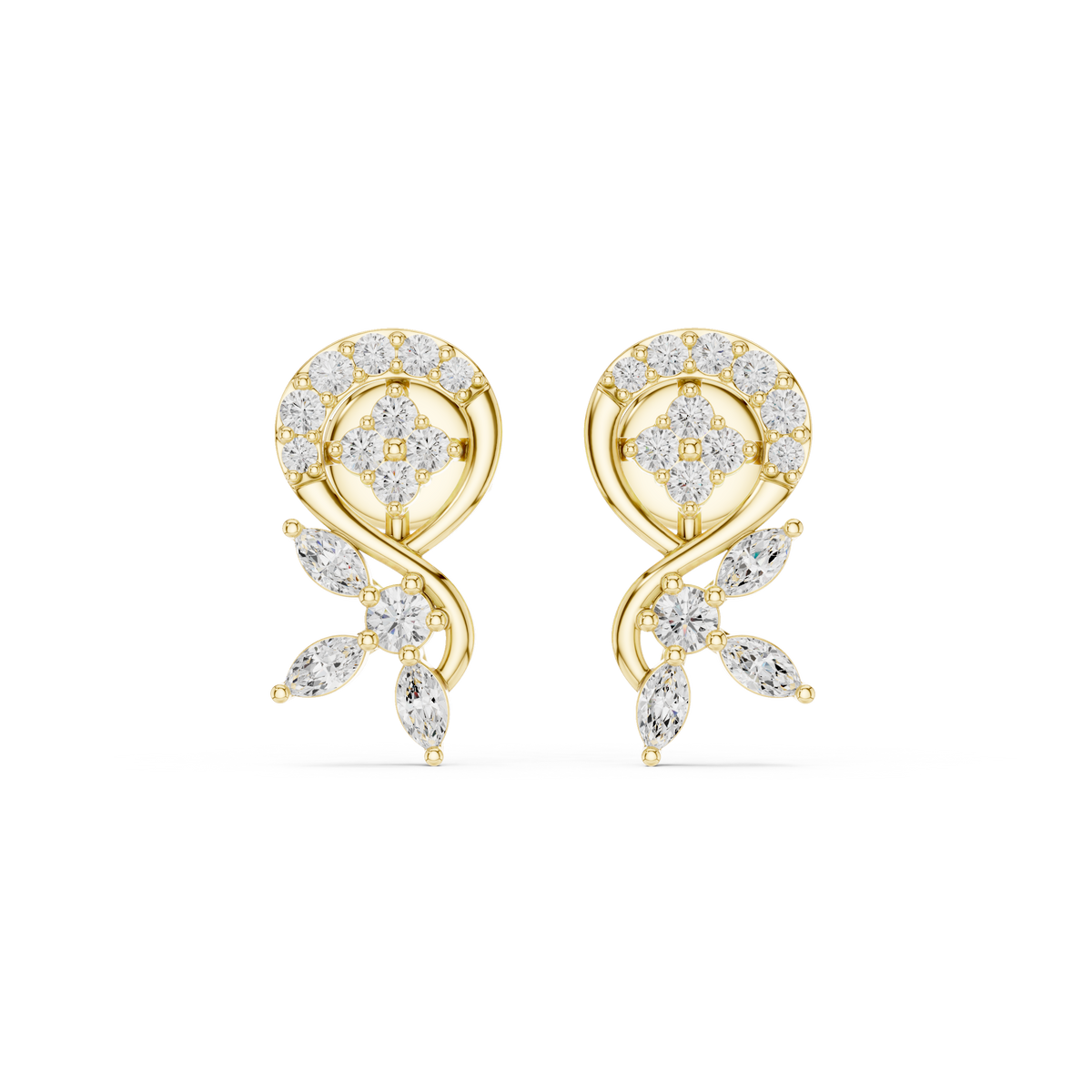 Round and marquise lab-grown diamond swirl stud earrings in yellow gold, 0.40 CT TW, view 4