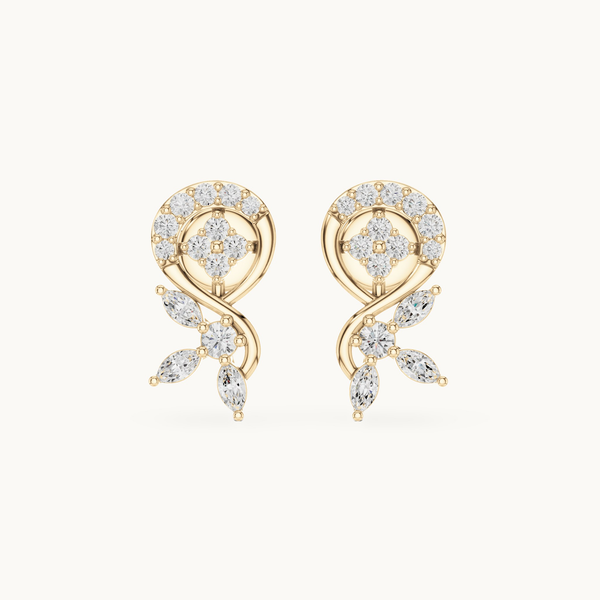 Round and Marquise Lab-Grown Diamond Swirl Stud Earrings, 0.40 CT TW, Solid Gold