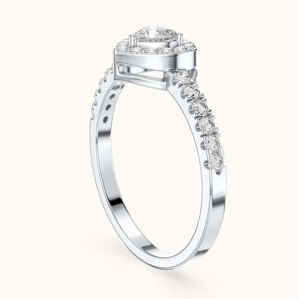 Heart lab-grown diamond halo engagement ring with pavé shoulders in white gold, 0.52 CT TW, view 1