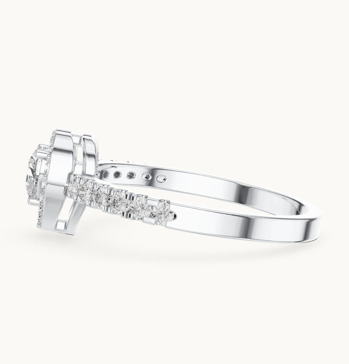 Heart lab-grown diamond halo engagement ring with pavé shoulders in white gold, 0.52 CT TW, view 3