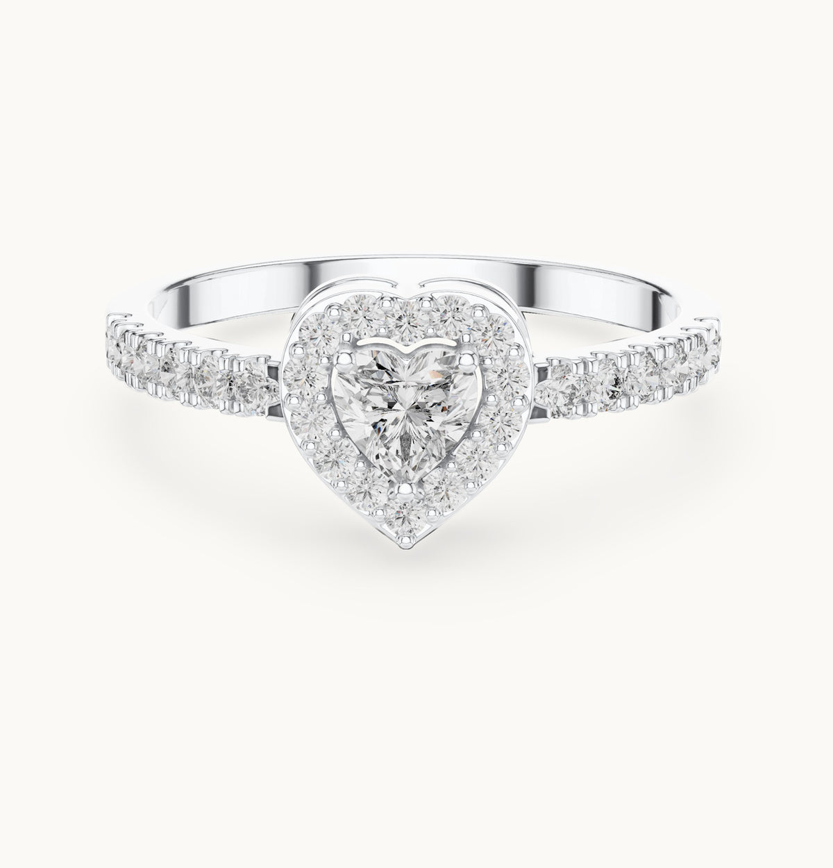 Heart lab-grown diamond halo engagement ring with pavé shoulders in white gold, 0.52 CT TW, view 4