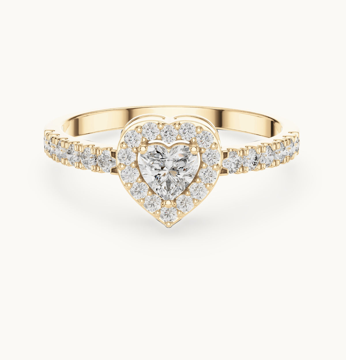 Heart lab-grown diamond halo engagement ring with pavé shoulders in yellow gold, 0.52 CT TW, view 4