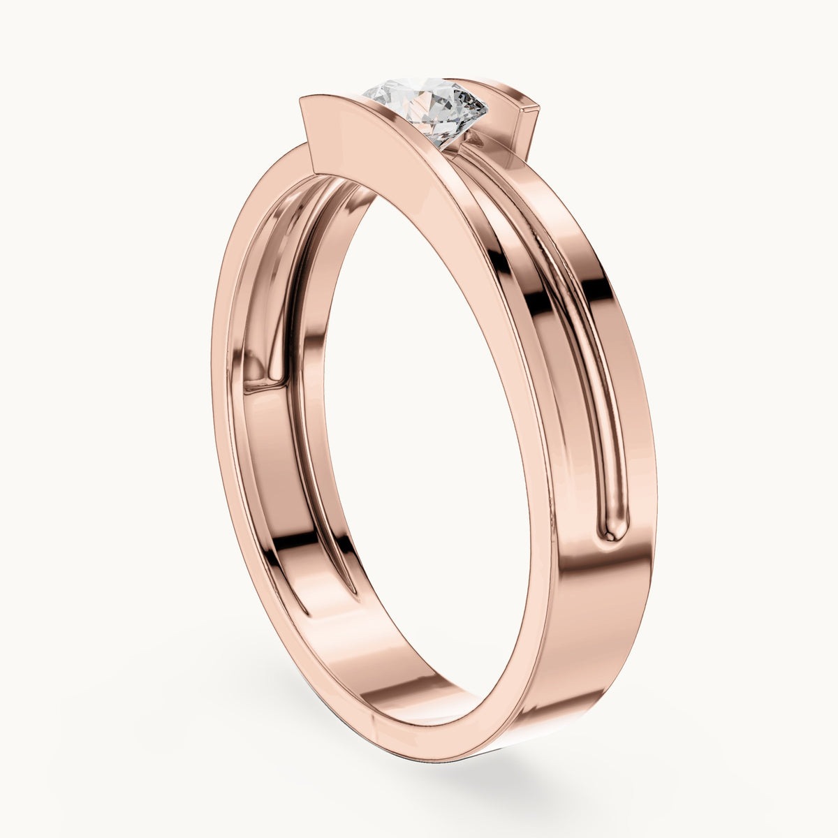 Round lab-grown diamond bar solitaire ring in rose gold, 0.30 CT TW, view 1