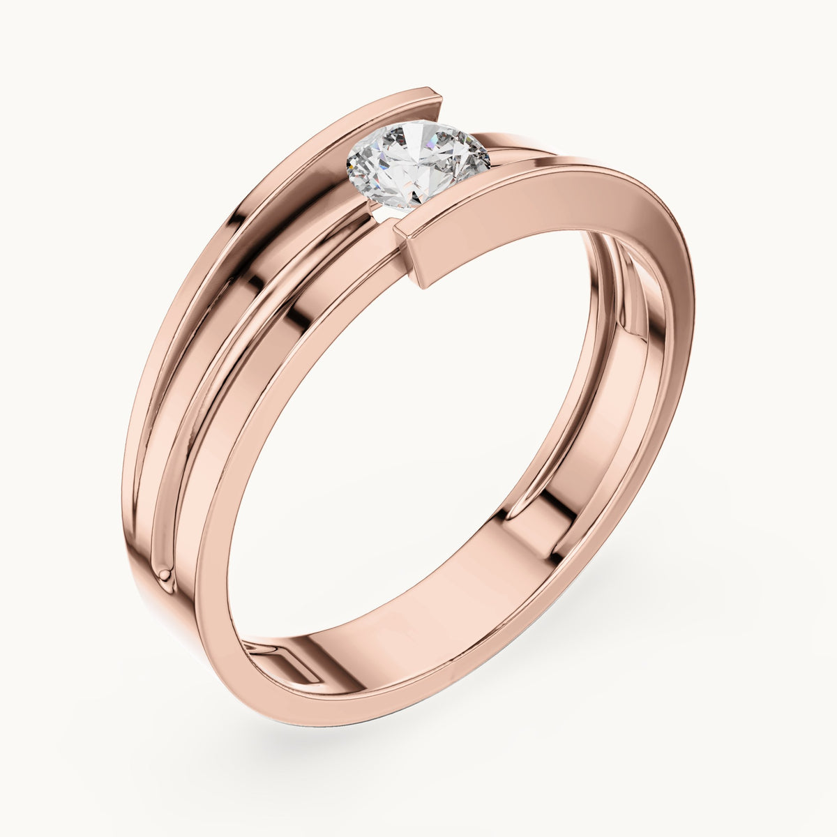 Round lab-grown diamond bar solitaire ring in rose gold, 0.30 CT TW, view 2