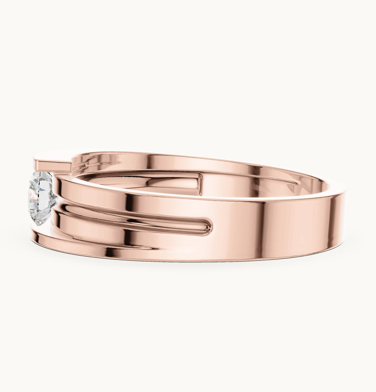 Round lab-grown diamond bar solitaire ring in rose gold, 0.30 CT TW, view 3