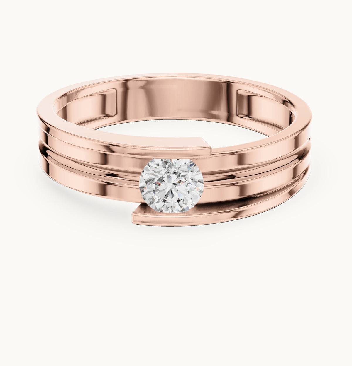 Round lab-grown diamond bar solitaire ring in rose gold, 0.30 CT TW, view 4