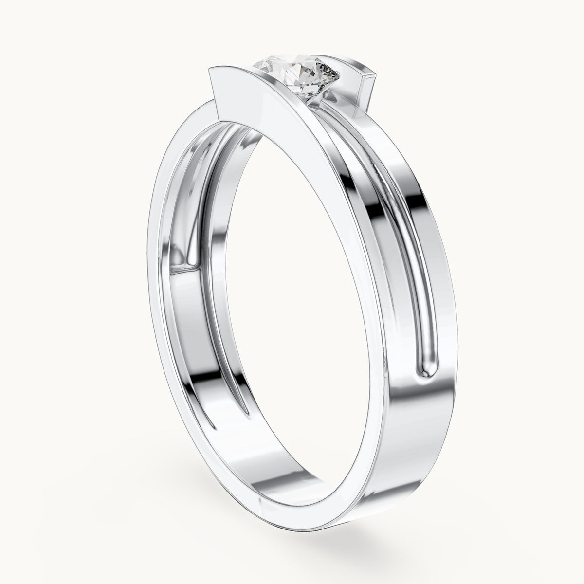 Round lab-grown diamond bar solitaire ring in white gold, 0.30 CT TW, view 1