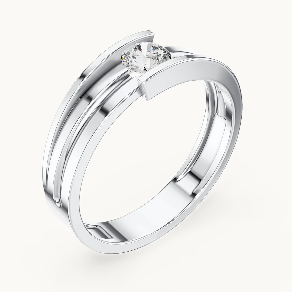 Round lab-grown diamond bar solitaire ring in white gold, 0.30 CT TW, view 2